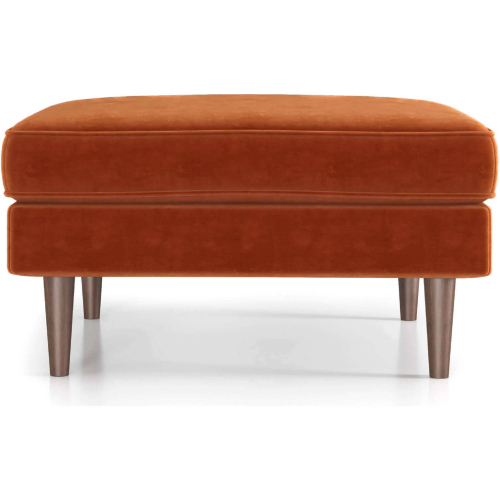 Amber Square Ottoman in Orange Velvet & Wood