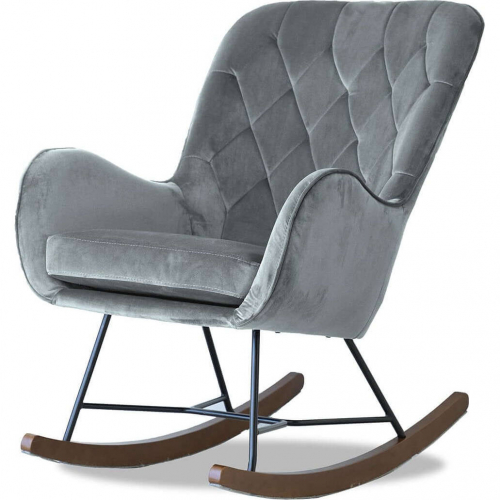 Hannah Rocking Chair in Tufted Dark Grey Fabric, Metal & Wood