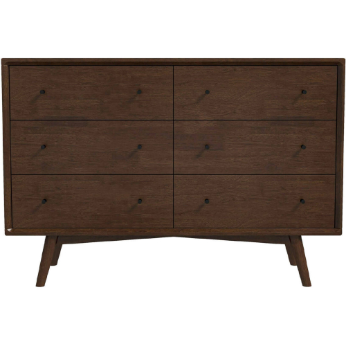 Mid Century Modern 6 Drawer Dresser in Walnut Finish Wood