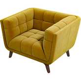 Addison Accent Lounge Chair in Tufted Gold Velvet & Wood