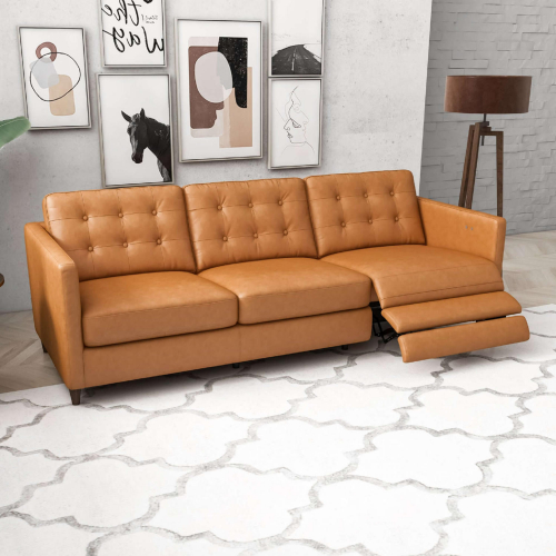 Christopher Sofa w/ Power Right Facing Recline in Tufted Tan Leather