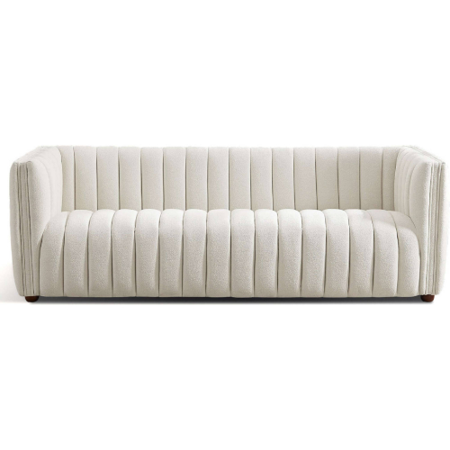 April Tight Back Sofa in Vertical Channel Tufted Beige Boucle Fabric