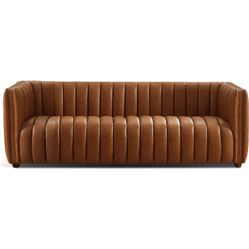 April Tight Back Sofa in Vertical Channel Tufted Tan Leather