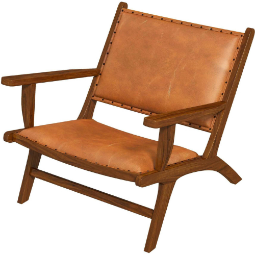 Daniel Accent Arm Chair in Tan Leather & Wood