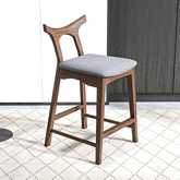 Hester Square Bar Stool Chair in Grey Fabric & Wood (Set of 2)