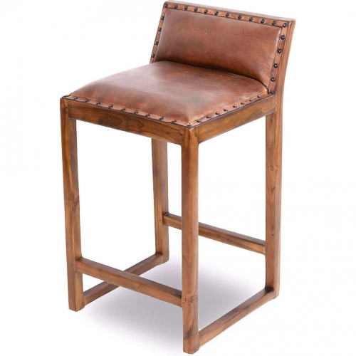 Gavin 25" Counter Stool in Tan Leather & Wood