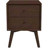 Alexa 2 Drawer Nightstand in Walnut Finish Wood