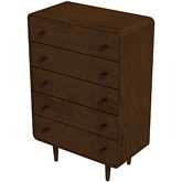 Alexa 5 Drawer Chest in Walnut Finish Wood