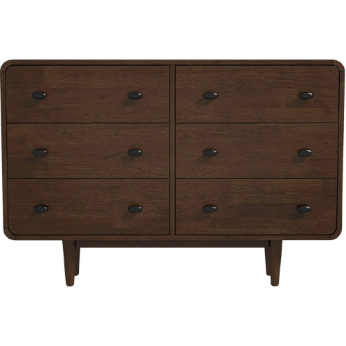 Alexa 6 Drawer Dresser in Walnut Finish Wood