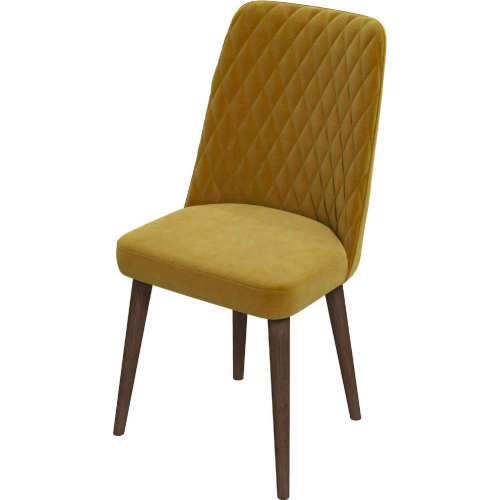 Katie Dining Chair in Diamond Stitched Gold Velvet & Wood (Set of 2)