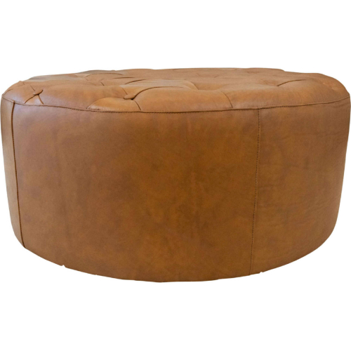 Seletar Round Ottoman in Tufted Tan Leather