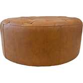 Seletar Round Ottoman in Tufted Tan Leather