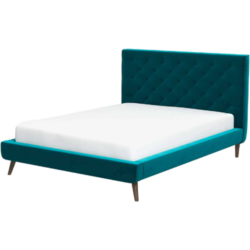 Dillon Queen Platform Bed in Tufted Teal Velvet