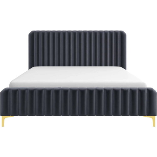 Bethany Queen Platform Bed in Vertical Channel Tufted Grey Velvet