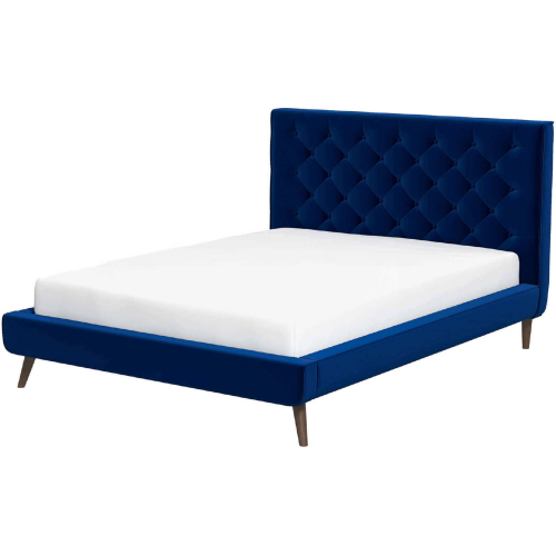 Dillon Queen Platform Bed in Tufted Blue Velvet