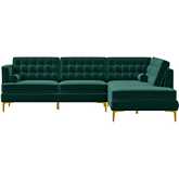 Brooke Sectional Sofa w/ Right Facing Chaise in Tufted Green Velvet