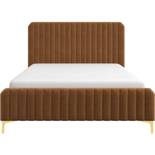 Bethany Queen Platform Bed in Vertical Channel Tufted Cognac Velvet