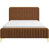 Bethany Queen Platform Bed in Vertical Channel Tufted Cognac Velvet