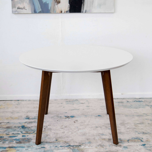 Alina 43" Round Dining Table in White & Dark Walnut Finish Wood