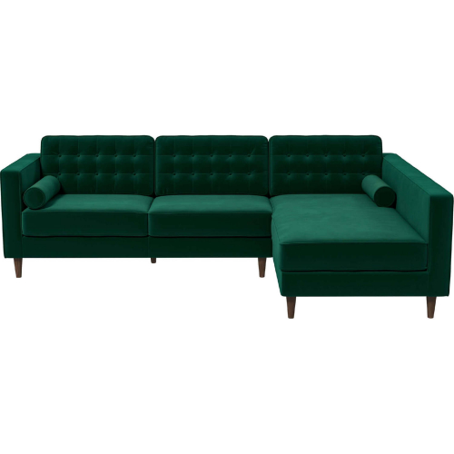 Christian Sectional Sofa w/ Right Facing Chaise in Green Velvet