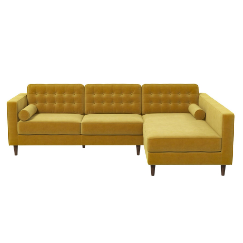 Christian Sectional Sofa with Right Facing Chaise in Dark Yellow Velvet