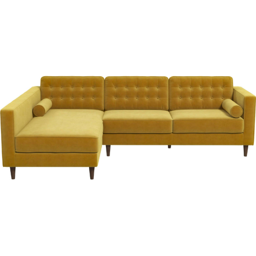 Christian Sectional Sofa w/ Left Facing Chaise in Dark Yellow Velvet