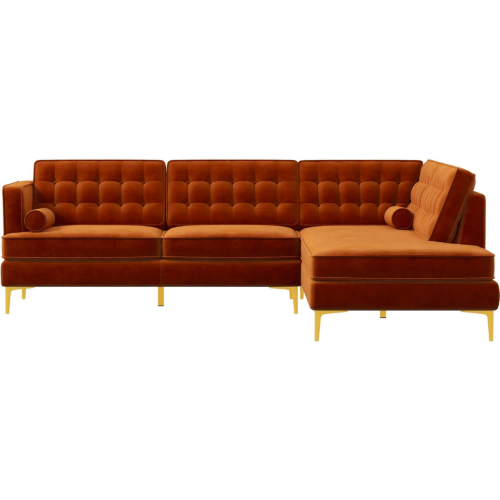 Brooke Sectional Sofa w/ Right Facing Chaise in Tufted Orange Velvet