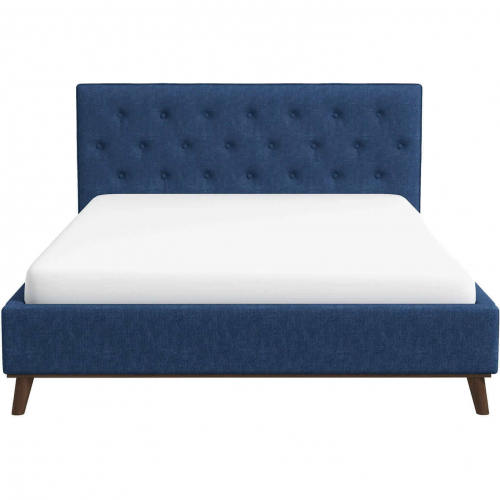 Graceville Queen Platform Bed in Tufted Blue Fabric