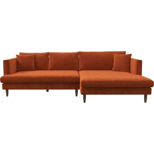 Blake L Shaped Sectional Sofa w/ Right Facing Chaise in Orange Velvet