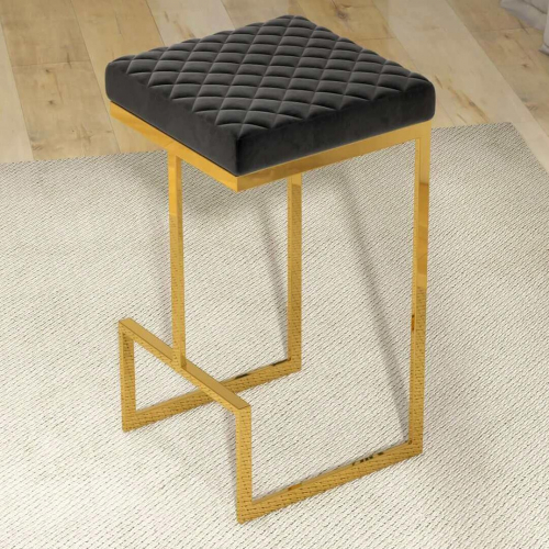 Joel Bar Stool in Black Fabric & Gold Metal