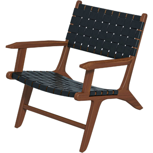 Melody Accent Lounge Chair in Black Strap Leather & Teak Wood