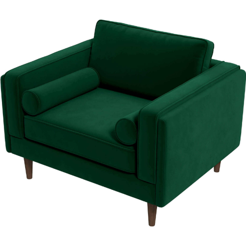 Amber Accent Lounge Chair in Dark Green Velvet & Wood