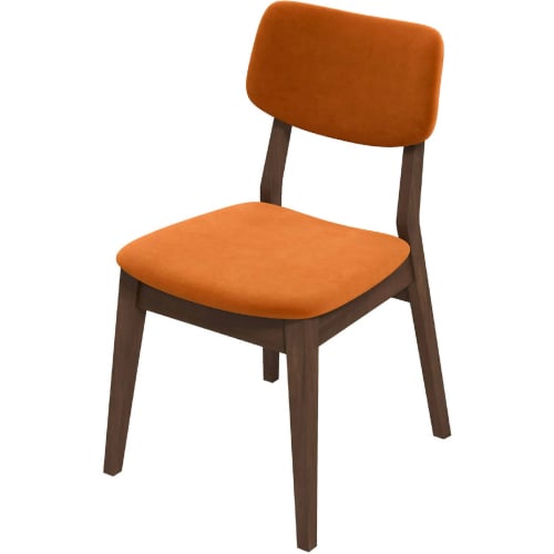 Mid Century Solid Back Dining Chair in Burnt Orange Velvet & Wood (Set of 2)