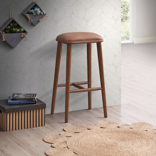 Jason Bar Stool in Tan Leatherette & Wood