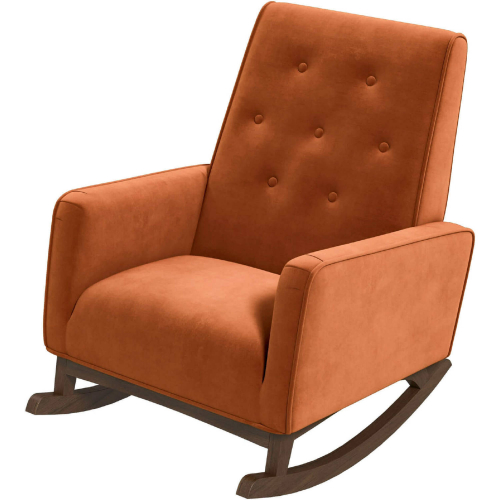 Demetrius Rocking Chair in Tufted Orange Velvet & Wood