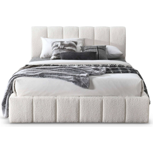 Hilar Queen Platform Bed in Vertical Channel Tufted White Boucle Fabric