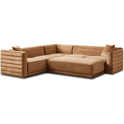 Solo Modular Corner Sectional Sofa in Channel Tufted Cognac Velvet