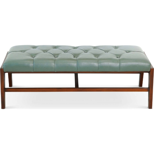 Hera Bench in Tufted Green Leather & Wood