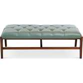 Hera Bench in Tufted Green Leather & Wood