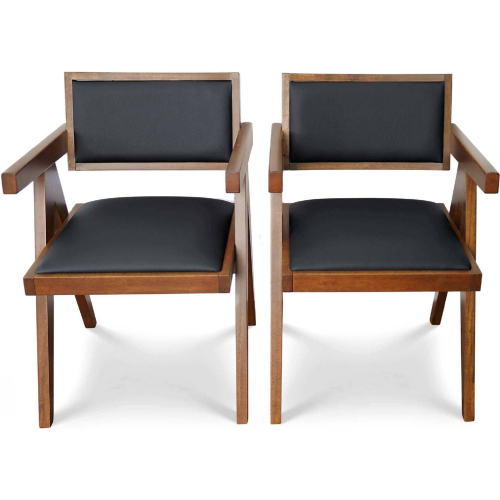 Athena Dining Chair in Black Vegan Leather & Wood (Set of 2)