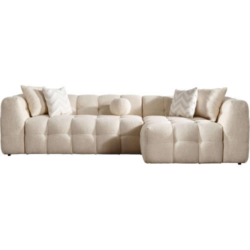 Alana Sectional Sofa w/ Right Facing Chaise in Tufted Ivory Boucle Fabric