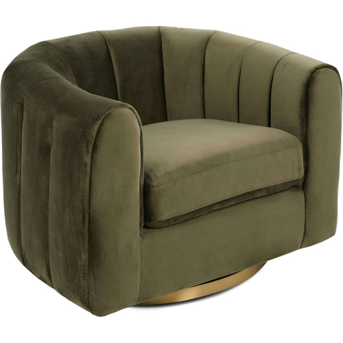 Cosey Swivel Accent Chair in Channel Tufted Green Velvet & Gold