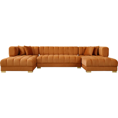 Marlow U Shape Sectional Sofa in Tufted Cognac Velvet