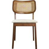 Kaden Dining Chair in Wood, Rattan & Cream Velvet (Set of 2)