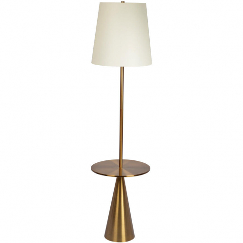 Celestial Floor Lamp w/ Accent Table in Brass Metal & White Shade