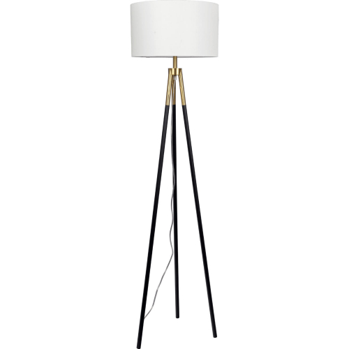 Sway Triple Leg Floor Lamp in Brass Gold, Black Metal & White Fabric Shade