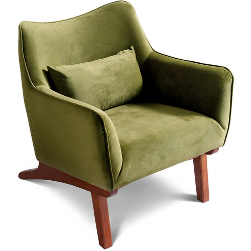 Brayden Accent Lounge Chair in Olive Green Velvet & Wood