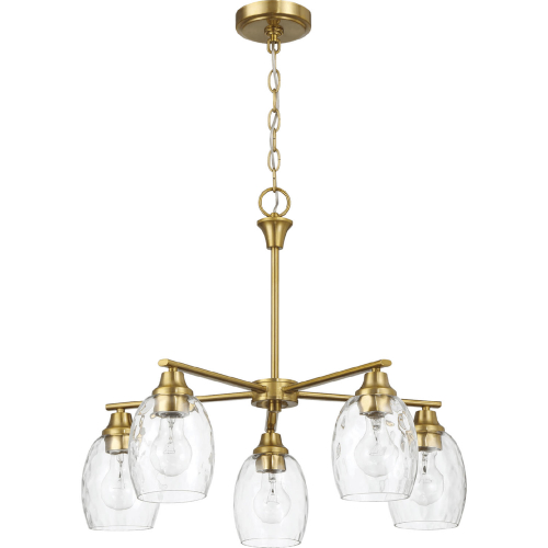 Elegance 5 Light Chandelier in Golden Brass Finish & Clear Water Glass