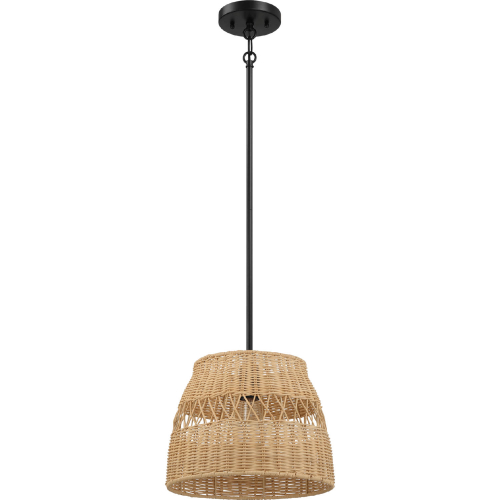 Essence Ceiling Pendant Light in Black Metal & Rattan Shade