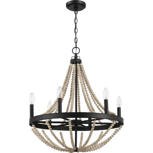 Starry Six Candle Light Chandelier in Wood Beads & Black Metal